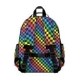 thumbnail image 3 of Rainbow Checkerboard Backpack for School,Cute School Bag,Schoolbag with Adjustable Shoulder Straps & Padded Back,15.25"x11.5"x5.25", 3 of 6