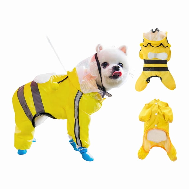 Dog Raincoat - Waterproof Dog Raincoat with Hooded Poncho and Reflective Strip, Lightweight Breathable Rain Poncho for Small Medium Large Dogs, Cute Bee Shape Pet Raincoat
