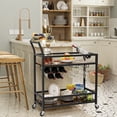 thumbnail image 2 of Vineego Bar Cart Home Industrial Mobile Bar Cart Serving Wine Cart on Wheels with Wine Rack and Glass Holder 2 Wood Storage Shelves for Living Room, Kitchen, Party (Black), 2 of 6