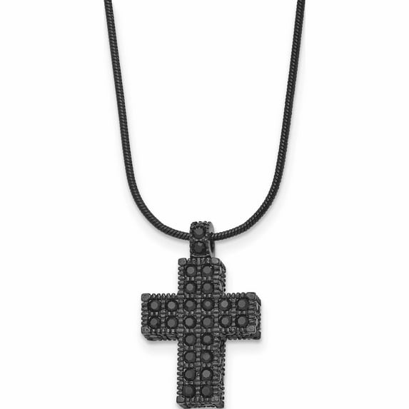 Stainless Steel Polished Black Ip Crystal Cross With 2In Ext Necklace Made In China -Jewelry By Sweet Pea