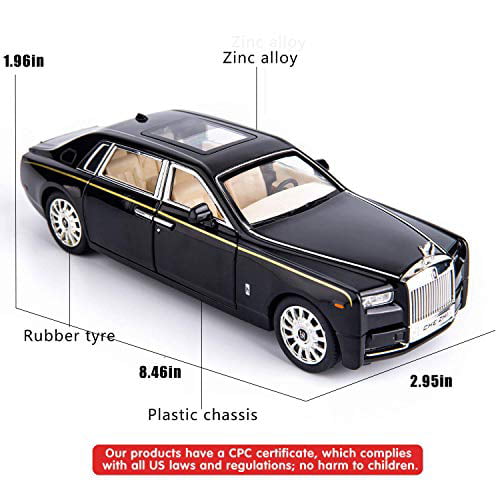 Rolls Royce Phantom 1:30 Scale Diecast Model Car with Engine Sound and Pull Back 