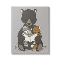 Stupell Industries Woodland Animals Family Bear Reading Book to Babies Graphic Art Gallery Wrapped Canvas Print Wall Art, Design by Sweet Melody Designs