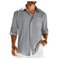 thumbnail image 5 of Casual Long Sleeve Shirt With Pocket Lace Polo Collar Solid Color Button Mens Clothing, 5 of 7