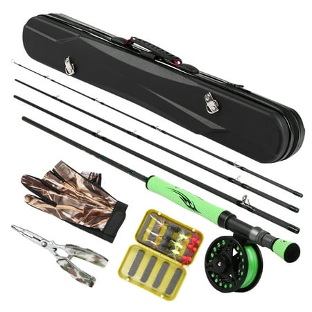 Essential Combo Package Lightweight Portable Fly Fishing Rod and Reel Combo Carbon Fiber Fly Rod Pole Fly Fishing Gloves Pliers Flies with Carry Case Fly Fishing Complete Package ()