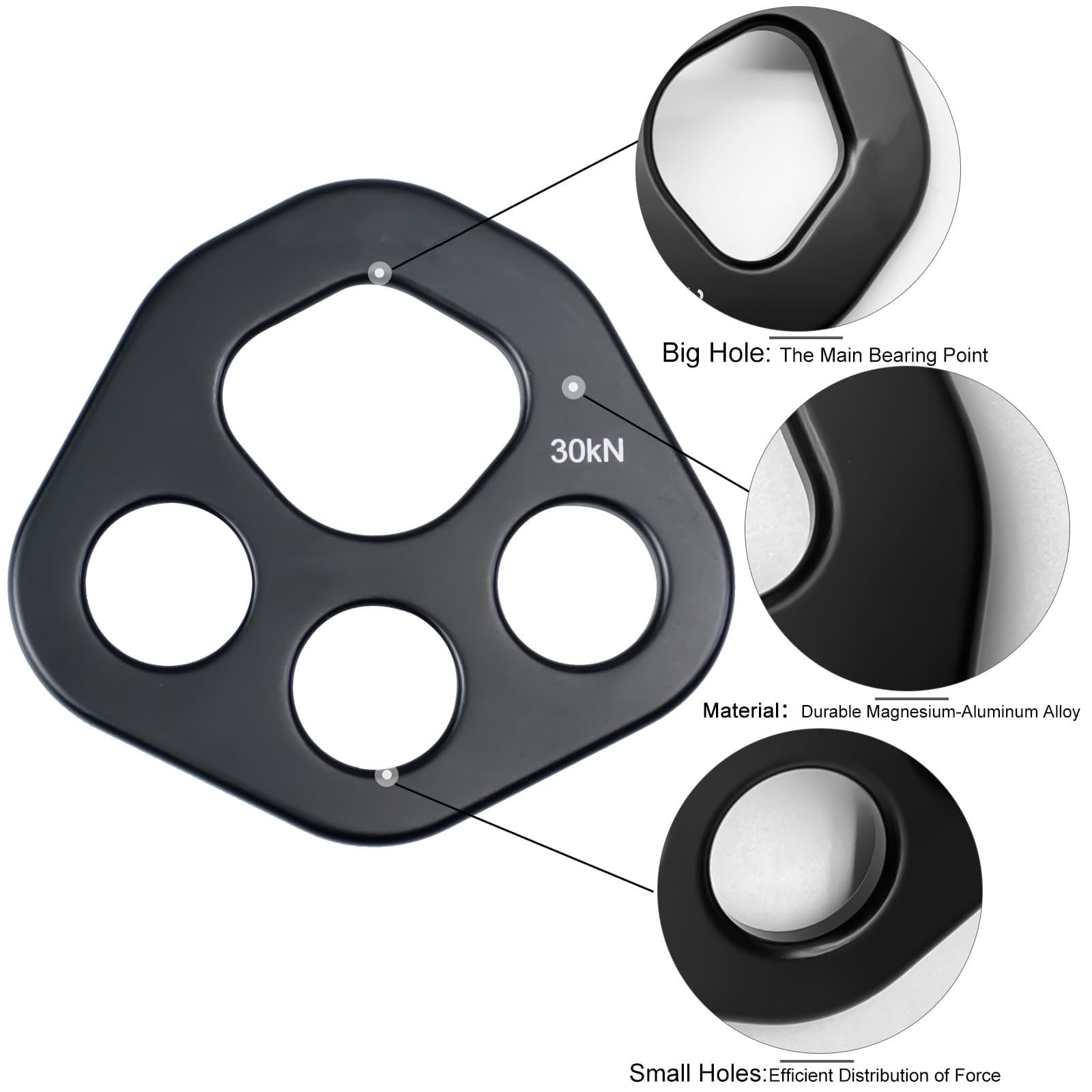 30 KN Rigging Plate, Force Divider Plate Bear, Anchor Multipliers Connector Gear for Yoga Hammock Descender Rock Climbing