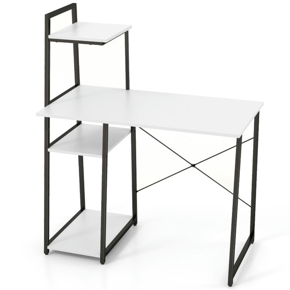 GVN Compact Computer Desk Workstation with 4 Tier Shelves for Home and Office-White, GVN Compact Computer Desk Workstation with 4 Tier Shelves for Home and Office-White,
