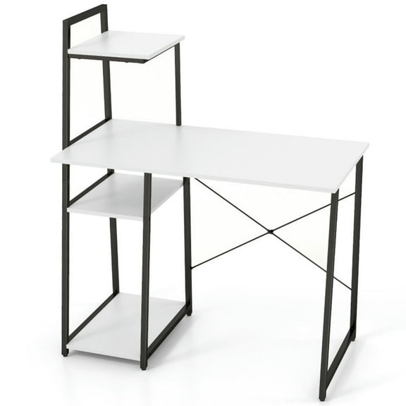 Spaco Compact Computer Desk Workstation with 4 Tier Shelves for Home and Office-White,