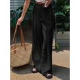 thumbnail image 5 of Womens Summer Solid Color Hollow Out Embroidery Casual Elastic Waist Long Pants Versatile Comfort Black L, 5 of 8