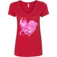 thumbnail image 3 of Inktastic Breast Cancer Awareness Pink Ribbon Around Heart Women's V-Neck T-Shirt, 3 of 5