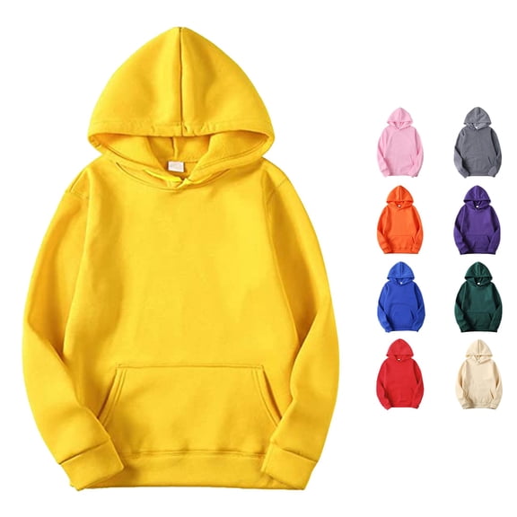 Rggeeun Sweatshirts for Men Hoodies Solid Color Long Sleeve with Drawstring Adjustable Hooded Front Large Pockets Oversized Hoodie Smooth Sweatshirts Beach Lounging Versatile,Yellow,L