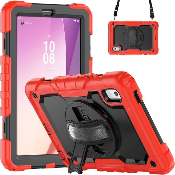 Lenovo Tab M9 Funda Protectora Resistente a Impactos de Alta Resistencia con Soporte Giratorio de 360 ° (Rojo)