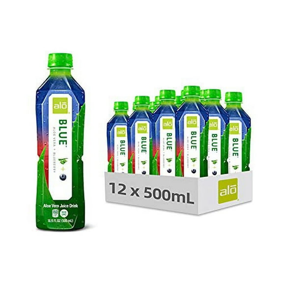 ALO Aloe Vera Juice Drink | BLUE - Aloe Vera   Blueberry | 16.9 fl oz, Pack of 12 | Plant-Based Drink with Real Aloe Pulp