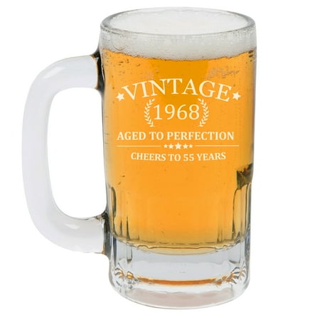 

Beer Mug Glass 12 oz Cheers To 55 Years Vintage 1968 55th Birthday