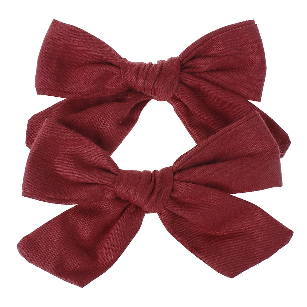 Red cotton ribbon bow Barrette