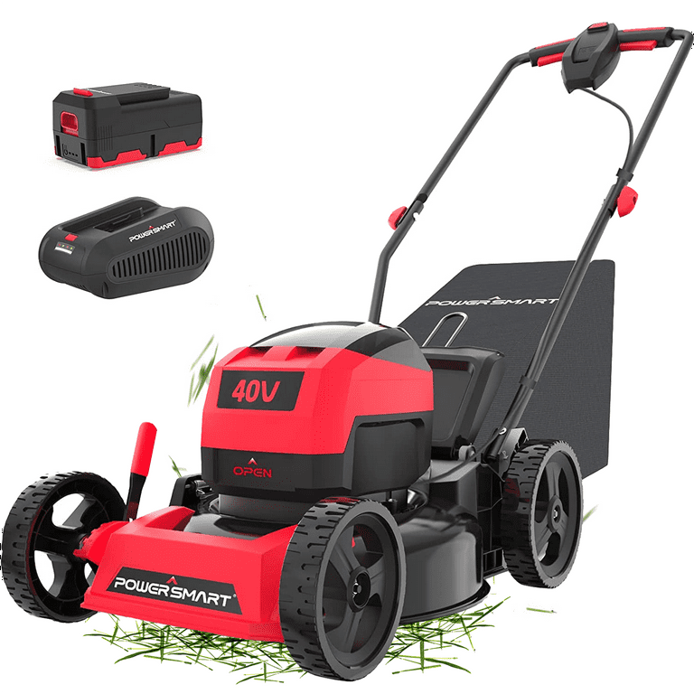 Seizeen 40V 17'' Electric Lawn Mower, Cordless 3-in-1 Lawn Mower W/ Battery  & Charger, Foldable Handle, 5 Height Adjustable, Red 