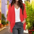 thumbnail image 4 of bbyeadc Chiffon Cardigan Sweaters for Women 3/4 Sleeve 4x Plus Size Summer Cardigan Lightweight Open Front Shrug Cardigan Solid Color Dressy Draped Outwear Coat, Red L, 4 of 6
