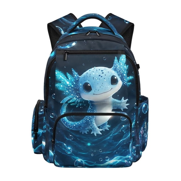 Yuyamidu Blue Axolotl Kids Backpack for Boys Girls Elementary School 17 Inch Bookbags with Adjustable Strap Padded Lightweight Backpacks with Zipper
