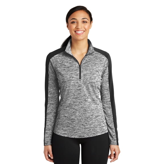 Sport Tek Women's Electric Hthr Colorblock 1/4-Zip Pullover,Blk Electric/Blk,4XL