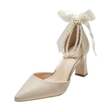 

Ediodpoh 7CM Pearl Strap Women s Singles Shoes Summer Hollow Sandals Pointed Shallow Cut Thin Heel High Heels Fashionable Sexy Women s Shoes Summer Sandals Beige 8(40)