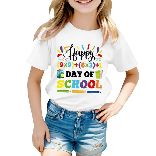 T-shirts pour Grandes Filles Mode Décontractée Imprimé Col Rond Ample Manches Courtes Haut Vêtements pour Enfants Taille 12-13T