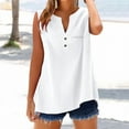 thumbnail image 2 of Pxiakgy Linen Tank Tops for Women,Henley Sleeveless Tops Casual Summer Loose Fit T Shirts Solid Color Tunic Tank Tops V Neck Tee Loose Button Shirt Top Stand Solid Color Collar Shirt White Xl, 2 of 9