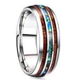 thumbnail image 2 of PillyBalla Hawaii Acacia Wood Tungsten Ring Dome Abalone Shell/Blue Center Wedding Ring for Men and Women Comfortable, 2 of 6
