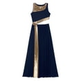 thumbnail image 4 of YiZYiF Womens Sleeveless Patchwork Lyrical Dance Dresses Cutout Waistline Split Mesh Dress Dancewear Navy_Blue XXL, 4 of 6