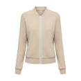 thumbnail image 4 of Fnooota Women Ribbed Knit Zip Up Jackets, Casual Crew Neck Long Sleeve Fall Cardigan Jackets Beige Size L, 4 of 8