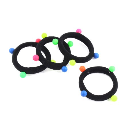 Black Nylon String Coated Elastic Hair Band Ponytail Holder 4 Pcs