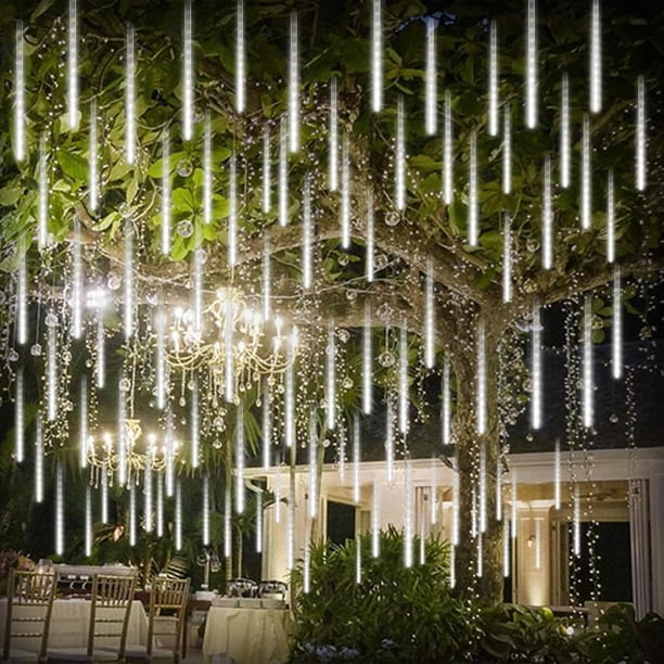 Decoración para exteriores, chips LED Smd2835 superbrillantes con efecto de cascada aleatorio, luces de meteorito LED conectables de 8 tubos, luces de meteorito impermeables, luces de decoración