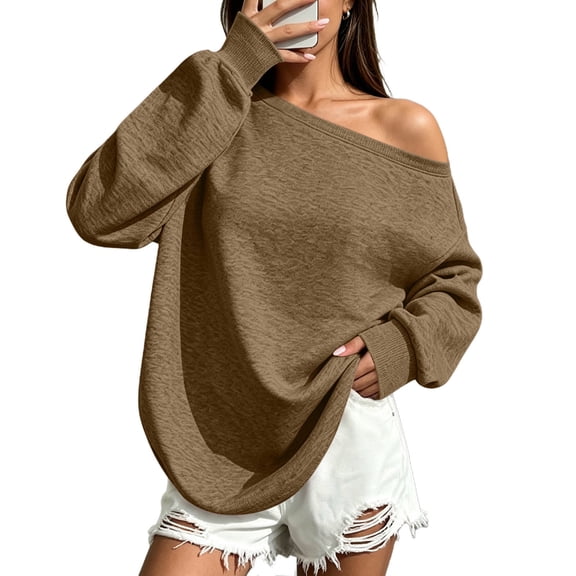 GUACER Womens One Shoulder Tops Trendy Soft Oversized Long Sleeve Blouses for Everyday Date Casual