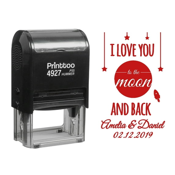Printtoo Personalized Red Self Inking I Love You To The Moon And Back Stamp Custom Wedding Favor Rubber Stamper -60 x 40 mm