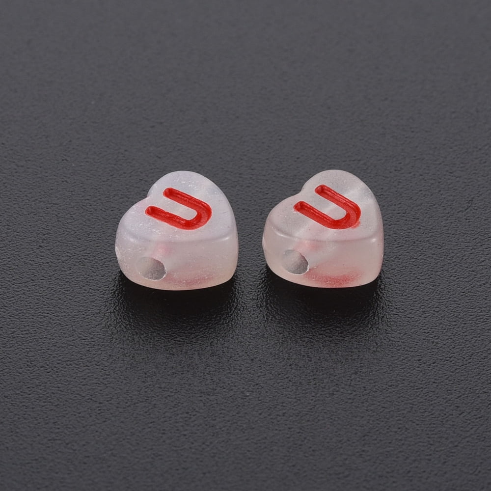 500gs Luminous Acrylic Beads Horizontal Hole Heart with Random Letters Mixed color 7x7x4mm Hole: 1.6mm about 3600pcs/500g