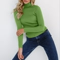 thumbnail image 6 of YOTMKGDO Long Sleeve Funnel Neck Undershirts for Women: Soft Lightweight Turtleneck Sweater – Warm Knitted Pullover Perfect for Curvy Fits and Casual Wear in Green, 6 of 8