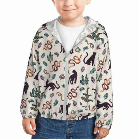 

Sun Hoodie for Kids Black Panther Snake Palm Leaf Long Sleeve Swim Fishing Shirts Sun Protection Zip Up Jacket Clothing Athletic Hoodie