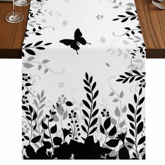 Table Runners 90 Inches Long Dress Scarves, Black Spring Botanical Farmhouse Coffee/Dining/Kitchen Table Runner for Living Room, Weeping Eucalyptus Butterfly 13x90 Inch