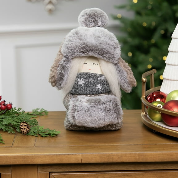 Northlight Gnome Girl with Plush Trapper Hat Christmas Figure - 5.5"