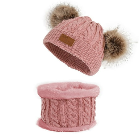 

toddler winter hat scarf set for baby girl boy knitted warm lined skiing caps lovely pompom kids beanie