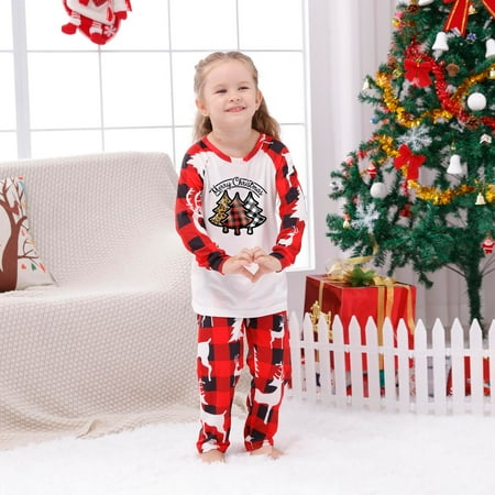 

Fiudx Parent-child Warm Christmas Set Printed Home Wear Pajamas Two-piece Kid Set New 472