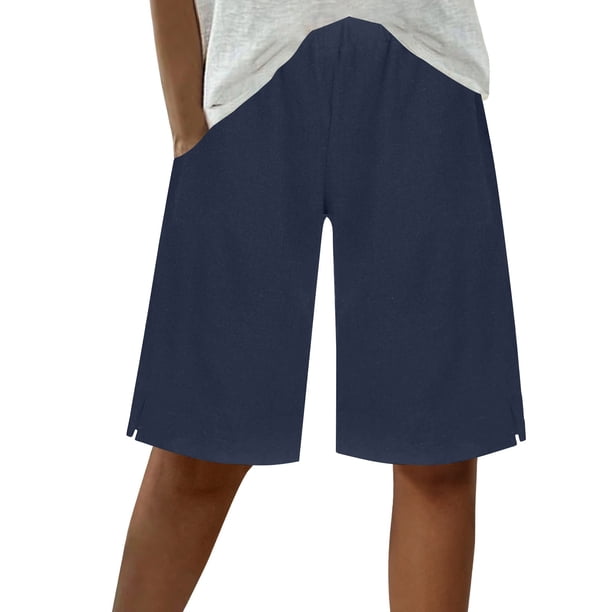 Pantalones Cortos Casuales de Color Sólido Capri, Mezcla Cómoda de Poliéster para el Hogar Y el Uso Diario