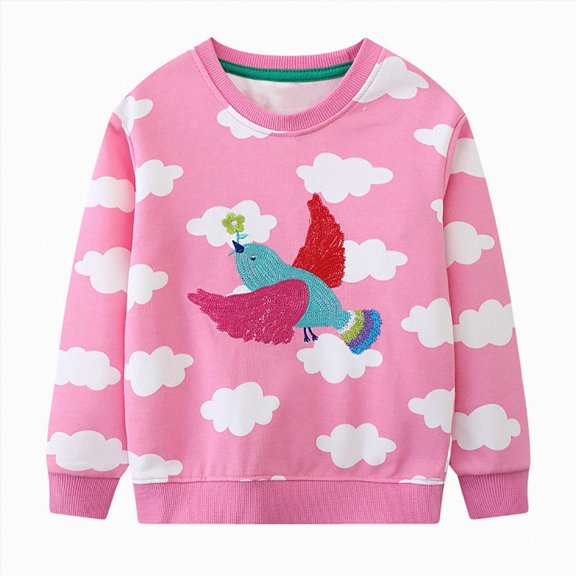 Nwiuh Toddler Girls Sweatshirts Cotton Long Sleeve Crewneck Pullover Fall Winter Casual Sweater Tops for Kids 2-7 Years (Pink, 4 Years)