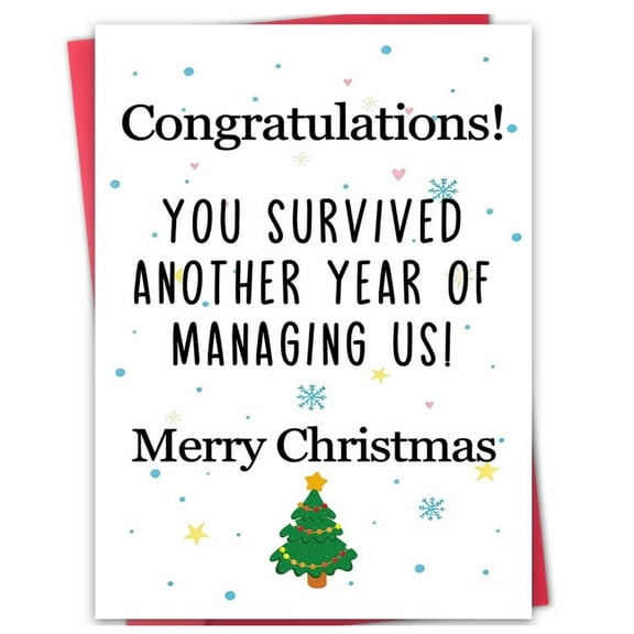 Christmas Card for Managers – "You Survived Another Year of Managing Us!" – Humorous Holiday Greeting Card with Envelope – Perfect for Holiday Cheer and Employee Appreciation