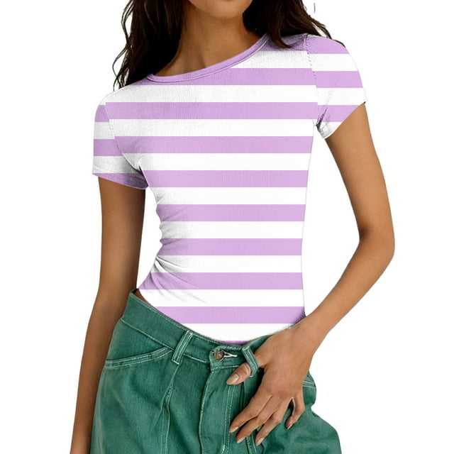 Xuyuer Print Fitted Pencil Top - Women's Casual Unstructured Round Neck Short Sleeve Shirt Matching Set for Office Chic Ensembles, Dinner Date Nights & Modern Separates Wardrobe Styling