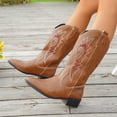 thumbnail image 6 of Embroidery Cowboy Boots for Women Wide Calf Splice Pull on Low Heel Winter Fall Mid Calf Booties, 6 of 9