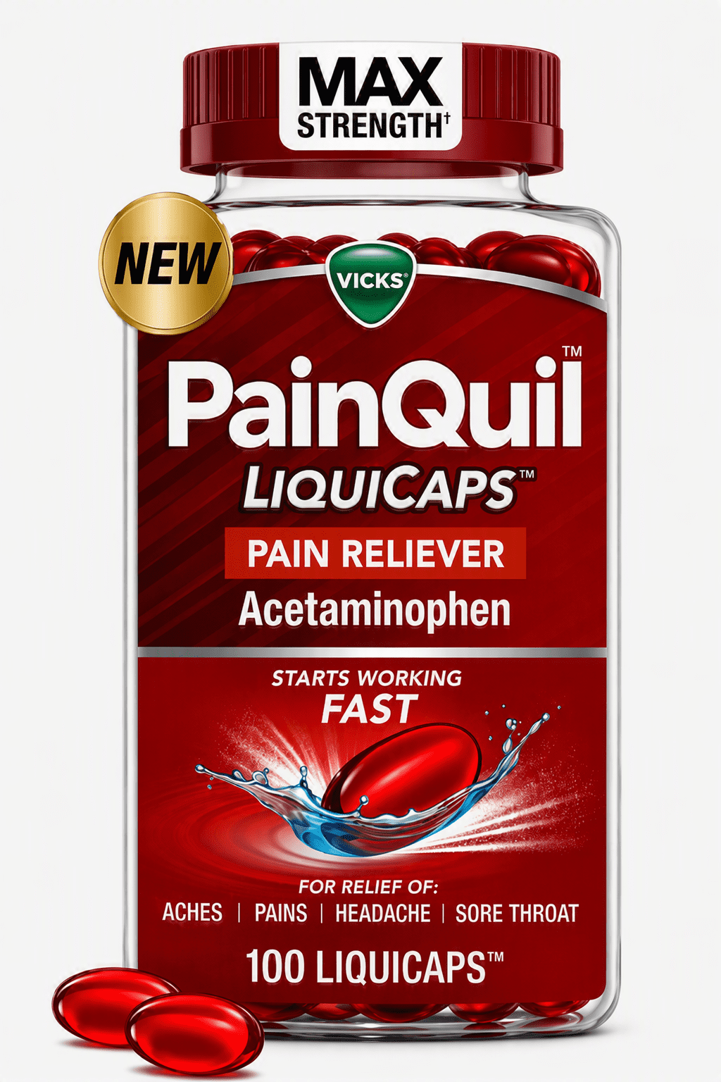 (2 pack) Vicks PainQuil Max Strength Pain Relief LiquiCaps Acetaminophen 1000mg - 100 Count