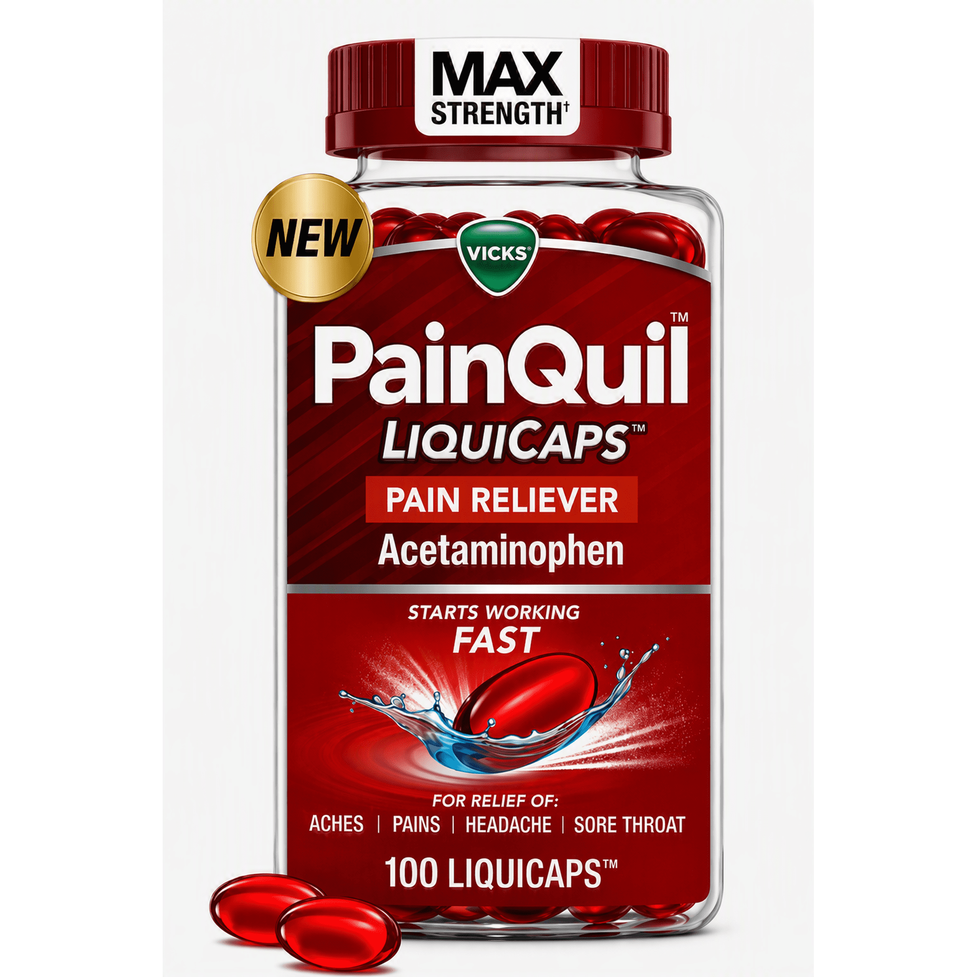 Vicks PainQuil Max Strength Pain Relief LiquiCaps Acetaminophen 1000mg - 100 Count