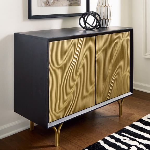 Signature Design by Ashley Tayner Accent Storage Cabinet with Gold Finish Doors, Black Frame