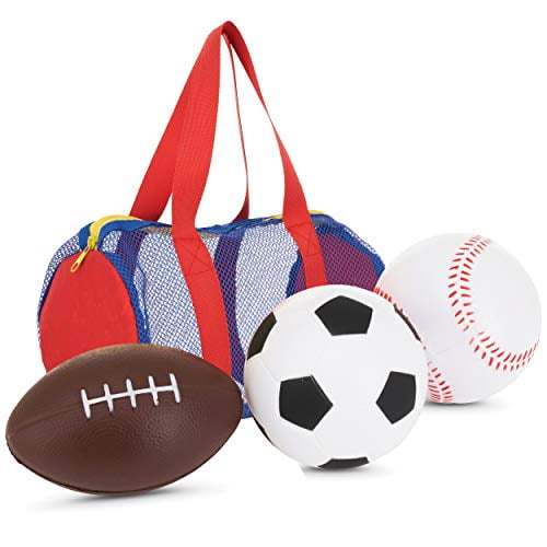 Large Balls for Toddlers and Kids - Fun Set of 3 Sports Balls in Convenient Storage and Carry Bag - Includes 5" Baseball, 5" Soccer Ball, 8" Football - Perfect for Outdoor and Indoor Safe Play