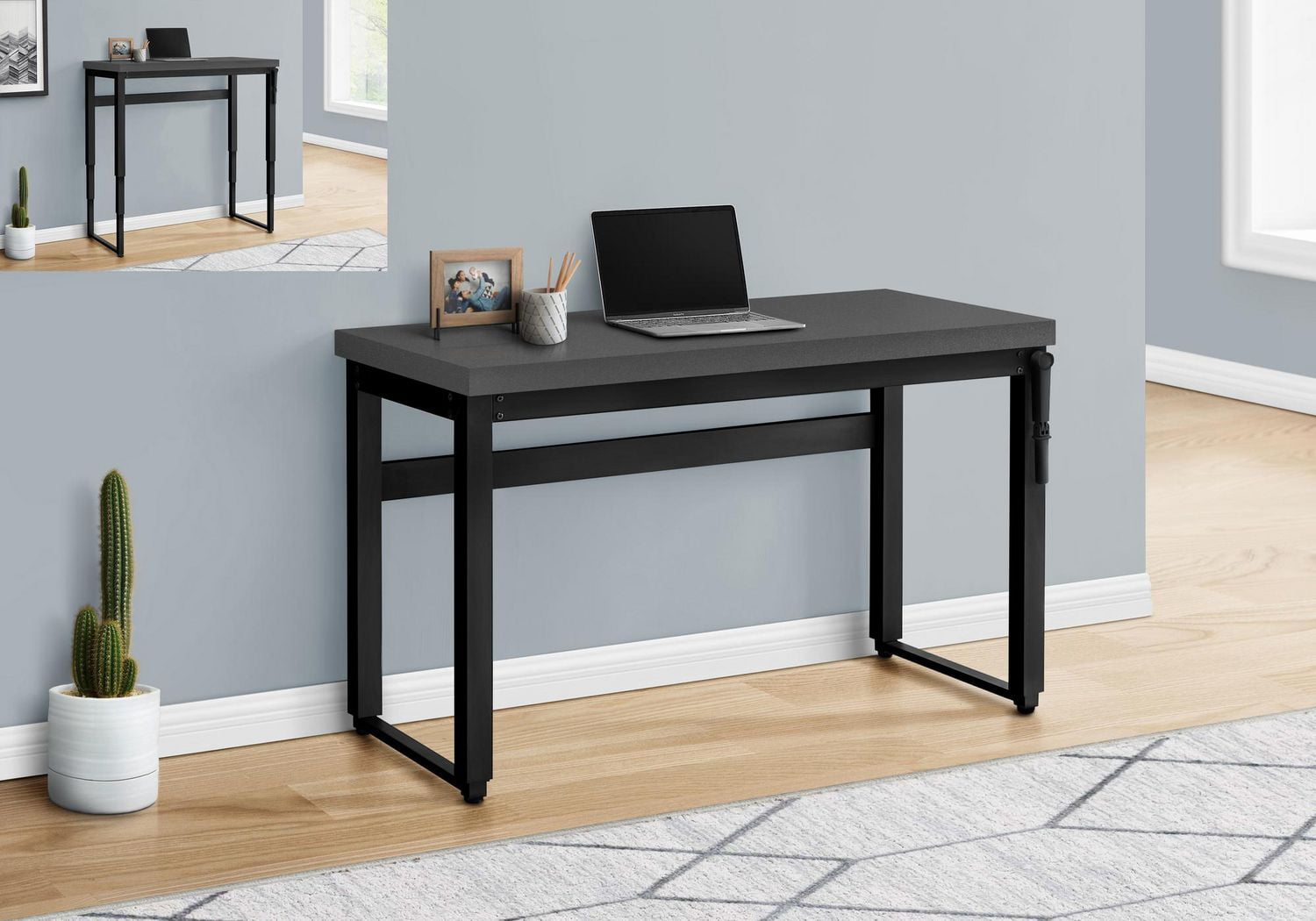 Monarch Specialties Computer Desk, Home Office, Standing, Adjustable, 48"l, Work, Laptop, Metal, Laminate, Grey, Black, Contemporary, Modern