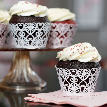 Pink Lace Hearts Filigree Paper Laser Cupcake Wrappers